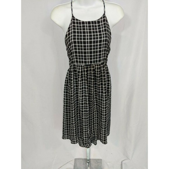 Painted Threads Black and White Sleeveless vPlaid Chiffon Dress Size M - Picture 2 of 6